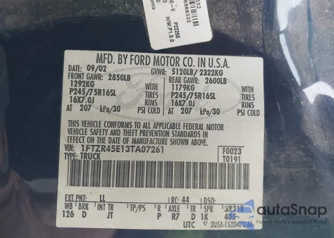 2003 Ford Ranger Edge/Xlt из США, поврежденный, VIN 1FTZR45E13TA07261